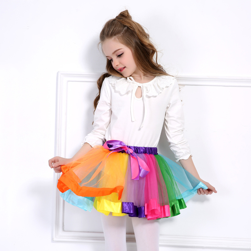 Little Girls Layered Rainbow Ribbon Tutu Skirt Dress Ballet