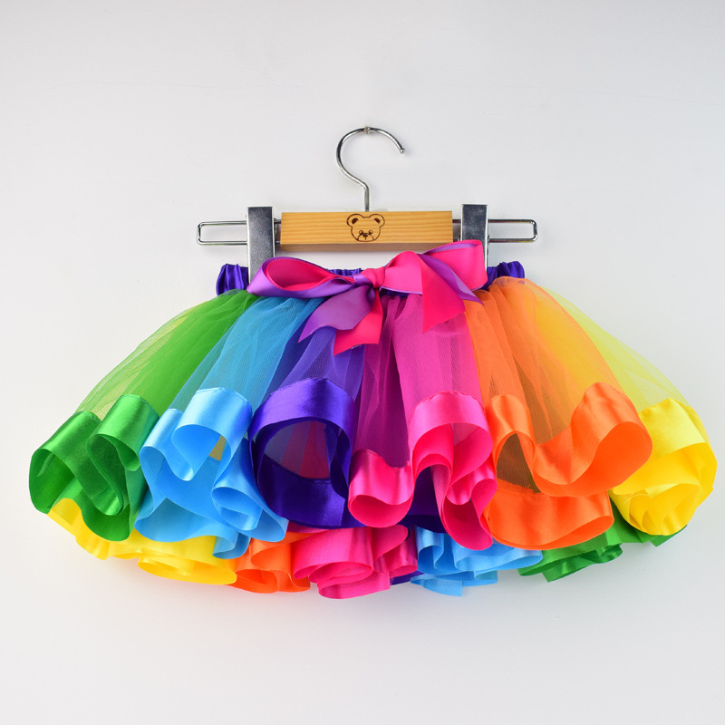 Little Girls Layered Rainbow Ribbon Tutu Skirt Dress Ballet